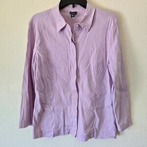 Eileen Fisher Women Sz Large Linen Blend Long Sleeve Button Up Top‎ Career Wear